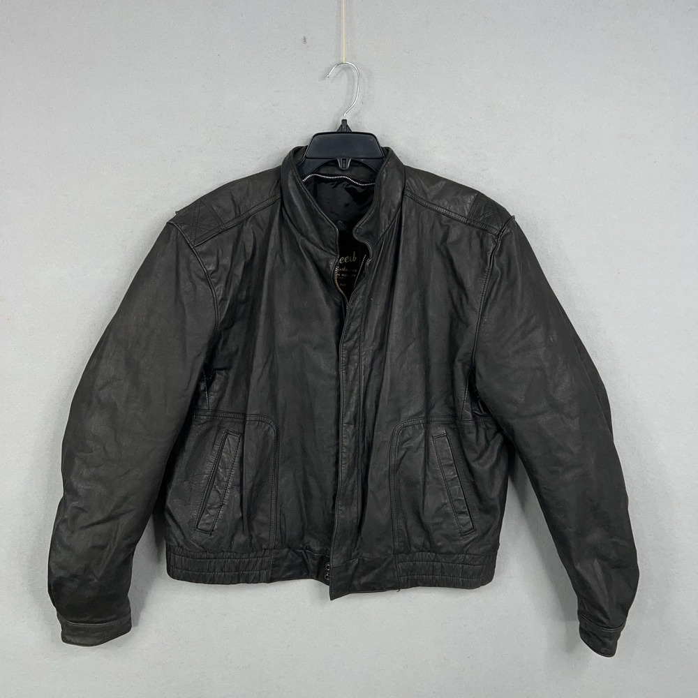Vintage Reed Sportswear Leather Jacket Mens 44 Black Bomber Zip Uo Moto 90s